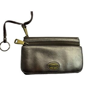 Fossil Explorer Leather Wallet Clutch Bronze Color 7"W 4.5"T Key Ring